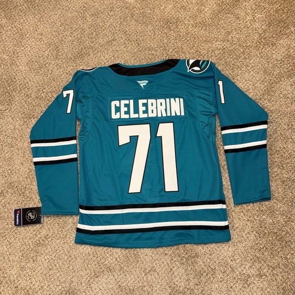 San Jose Sharks Macklin Celebrini #71 Teal Premium Stitched Jersey 46 Medium - Picture 3 of 9
